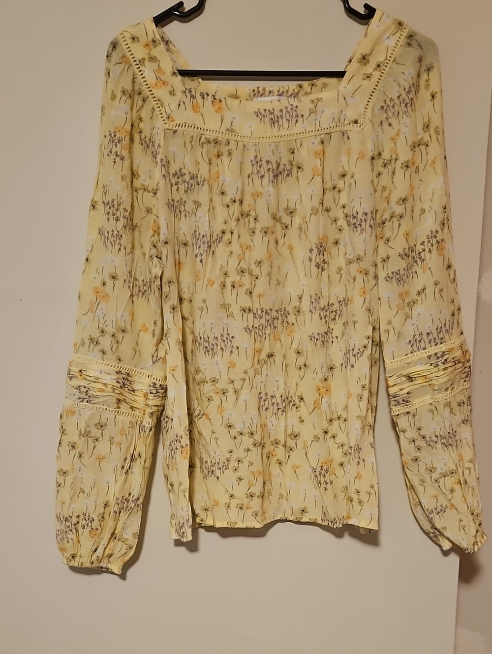 LC Lauren Conrad Pale Yellow Floral Square-Neck Blouse